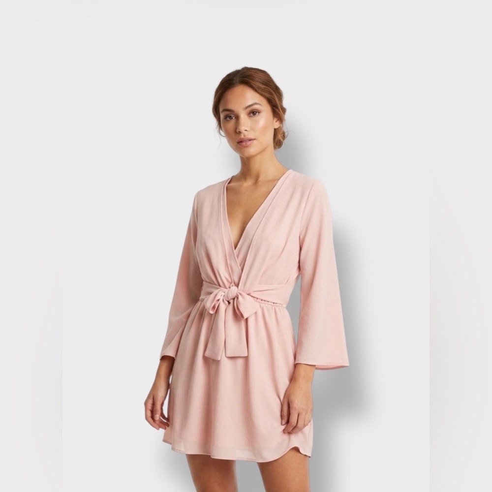 Boohoo Blush Pink Wrap Robe with Front Tie